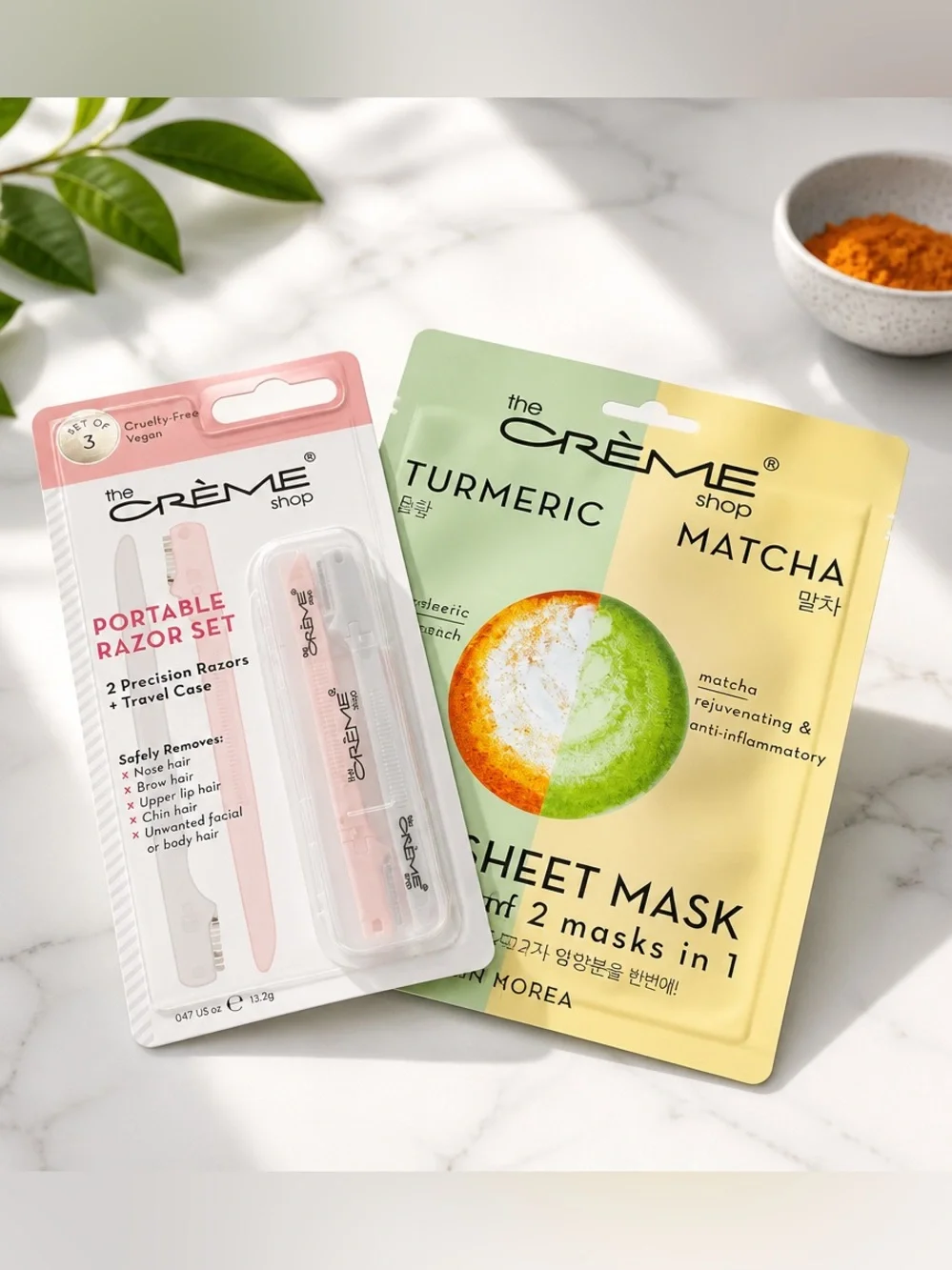 NWT The Creme’ Shop 1 Fusion Sheet Mask & Portable Razor Set and Travel Case